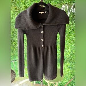 Vince Black Button Down Cardigan Sweater with Large Collar - wool blend